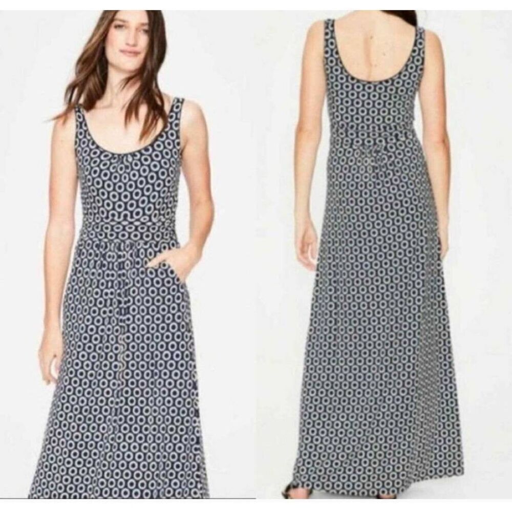 Boden Diana Sleeveless Ruched Geometric Floral Jersey Long Maxi Dress Sz 8R